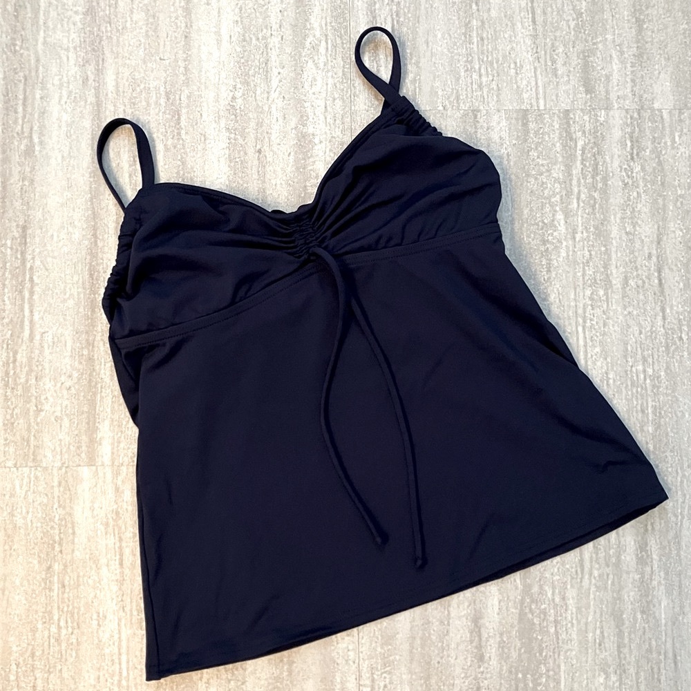 Lands End solid navy tankini top